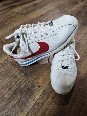 Nike Cortez Sneakers with White And  Red Swoosh and Blue Midsole Stripe